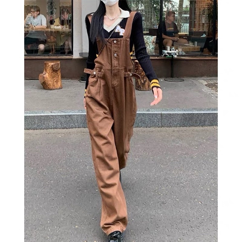 Quần Yếm Jean nữ dáng dài màu vintage Hàn Quốc - hàng có sẵn