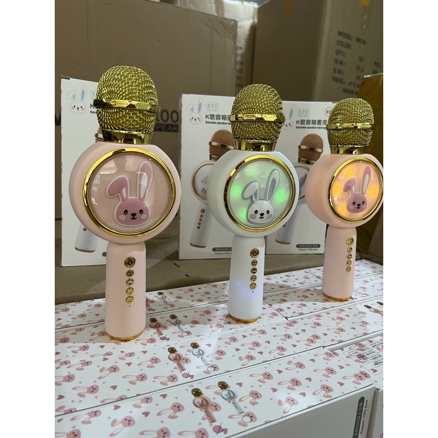 Micro Karaoke Bluetooth Không Dây Kèm Loa X6 Hình Thỏ Đáng Yêu Âm Thanh Hay Trầm Ấm Hát Hay Bắt Gịong Tốt