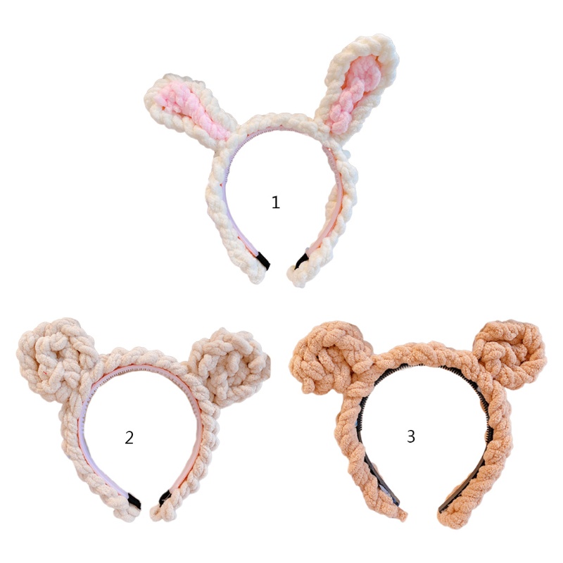 Băng Đô Tai Thỏ Đan Len Họa Tiết Hoạt Hình Dễ Thương