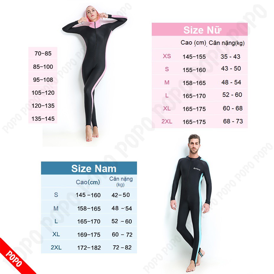 Quần áo lặn biển, đi bơi dày 1mm cho nữ màu Xanh chống nắng, chống tia UV, chống tia cực tím POPO Collection
