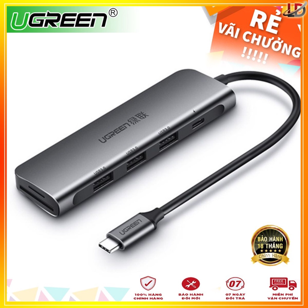 Ugreen 50598 - Cáp chuyển USB Type C ra 3 cổng USB 3.0 + SD/TF + PD chính hãng - Phukienleduy