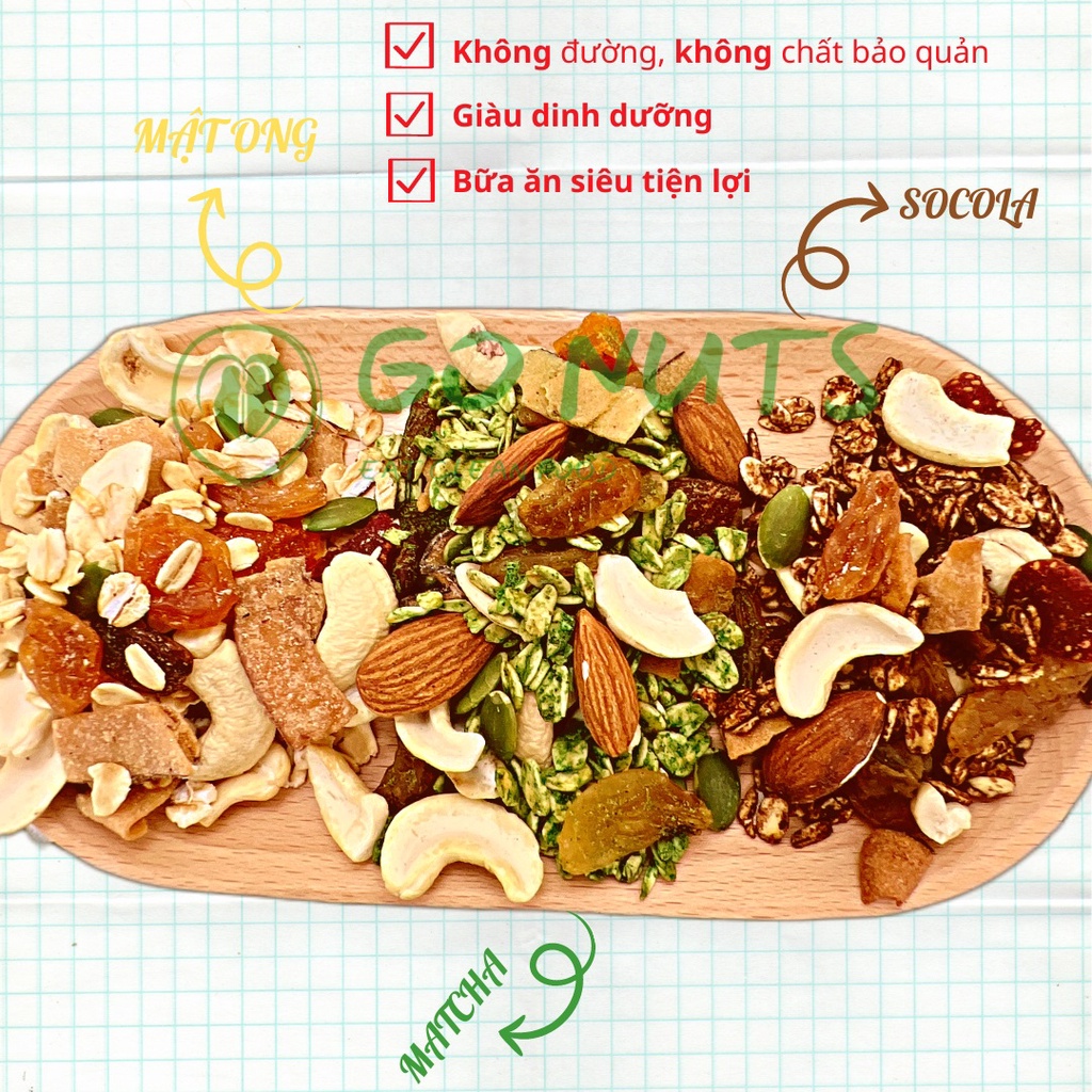 Granola 500g GO NUTS không đường Ngũ cốc dinh dưỡng hỗ trợ giảm cân ăn kiêng healthy thuần chay