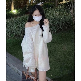 Áo len trơn form rộng lệch vai dấu quần Samhywear