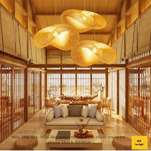 Đèn Mây Tre: Mẫu đèn mây tre đan nghệ thuật trang trí phòng khách BA5018 Bee Light