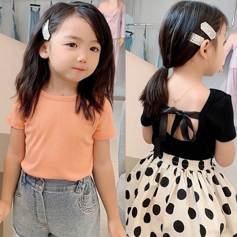 Áo Thun Hở Lưng Có Gắn Nơ Dễ Thương Cho Bé Gái 3-8 Tuổi