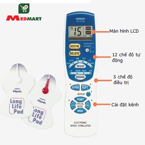 Máy Massage Xung Điện Trị Liệu Omron HV-F128, Chính Hãng Nhật Bản, Bảo Hành 24 Tháng - Medmart