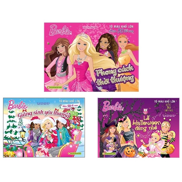 Sách - Bộ Tô Màu Khổ Lớn Berbie - 50 Đề Can Bóc Dán Đề Can (Bộ 3 Cuốn)