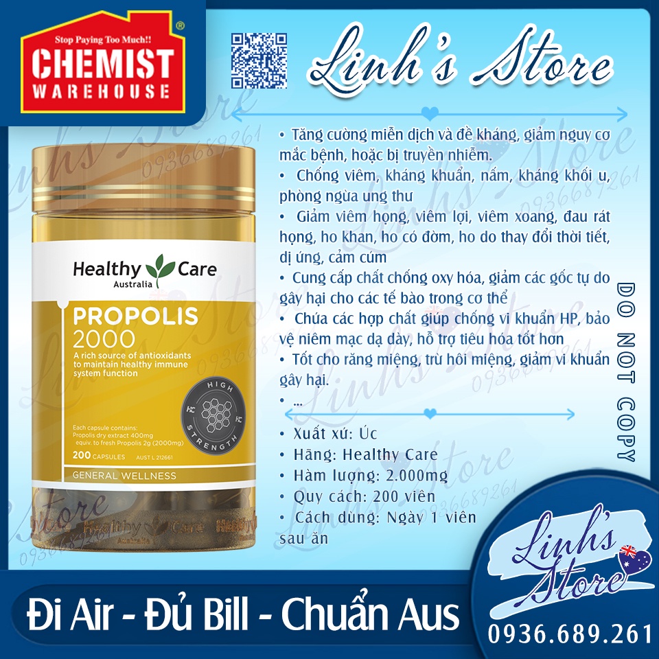Keo ong tăng đề kháng Healthy Care Propolis 2000 💙 Chemist Warehouse - Úc