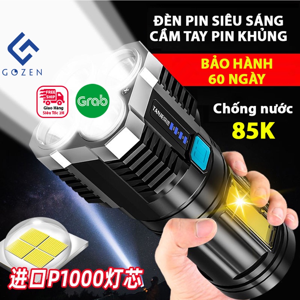 Đèn pin siêu sáng cầm tay, đèn pin cầm tay mini chống nước pin khủng 200W thiết kế nhỏ gọn tiện dụng tại GozenMall