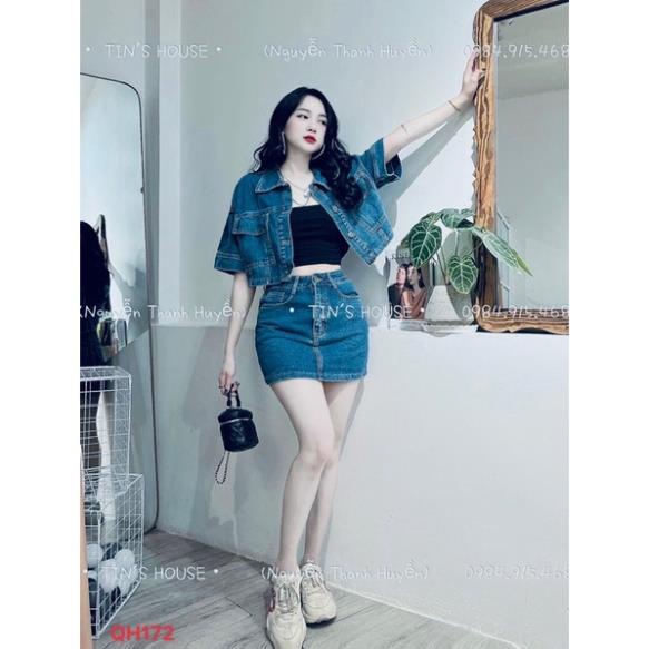 📍📍SÉT ÁO BÒ CỔ ĐỨC CHÂN VÁY CHỮ A SẴN HÀNG _V3TSHOP