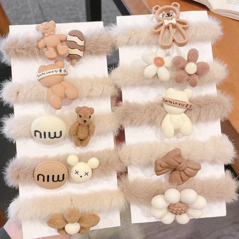 SET 05 Dây Buộc Tóc HGVN Lông Nhung Đính Charm Hoạt Hình