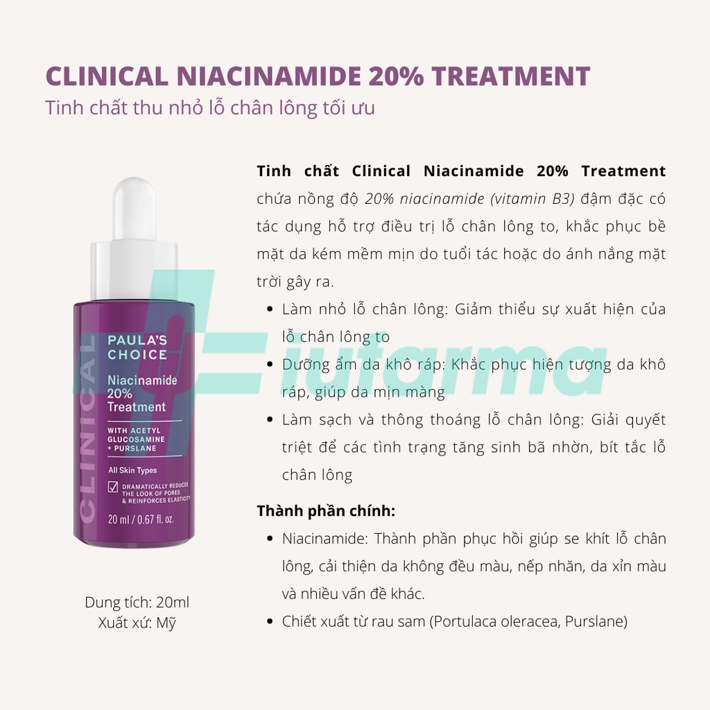 Tinh chất se khít lỗ chân lông tối ưu 𝑷𝒂𝒖𝒍𝒂'𝒔 𝑪𝒉𝒐𝒊𝒄𝒆 Niacinamide 20% 𝑪𝒍𝒊𝒏𝒊𝒄𝒂𝒍 𝑻𝒓𝒆𝒂𝒕𝒎𝒆𝒏𝒕 20ml