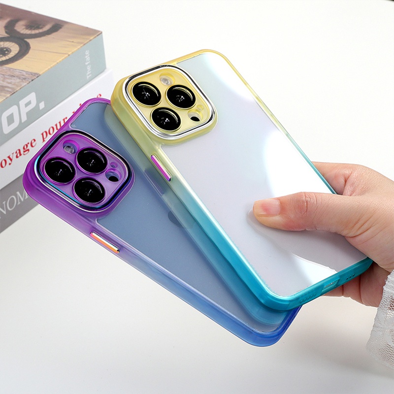 Ốp Điện Thoại Acrylic Màu Gradient Sang Trọng Có Kính Cường Lực Bảo Vệ Camera Cho iPhone 13 Pro max 12 Pro max 11 Pro max