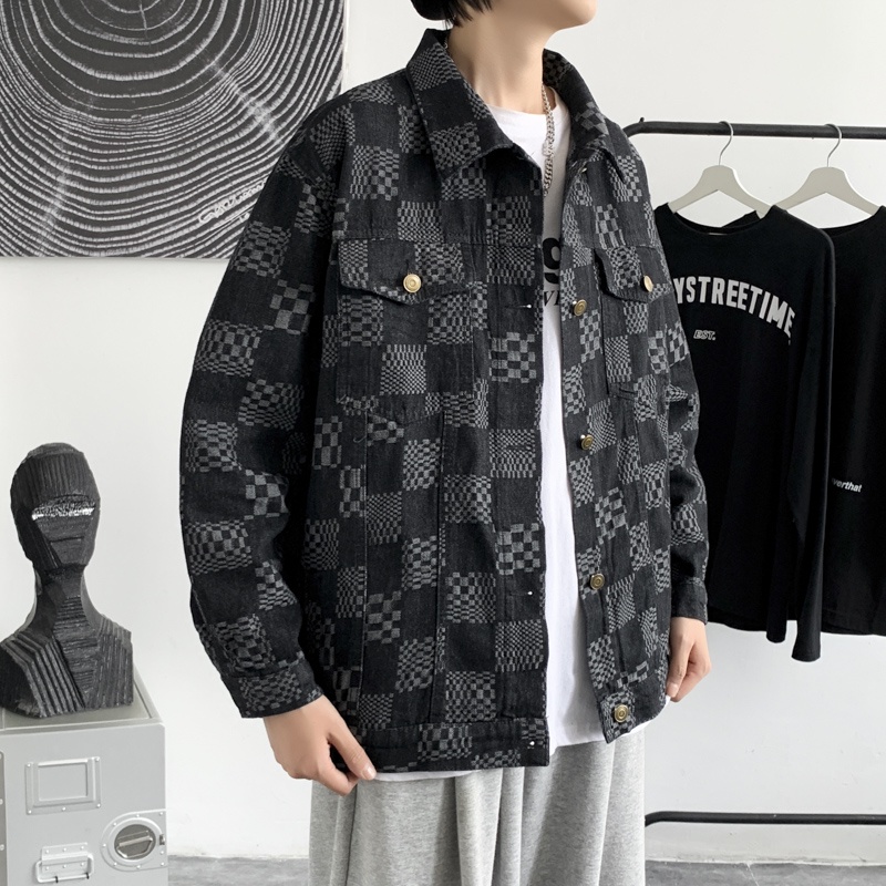 Áo khoác jean denim caro nam unisex form rộng basic, áo khoát jacket jean nam nữ caro phong cách đường phố 1077