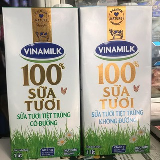 Sữa tươi có đường,không đường Vinamilk 100% Sữa Tươi hộp 1 lít