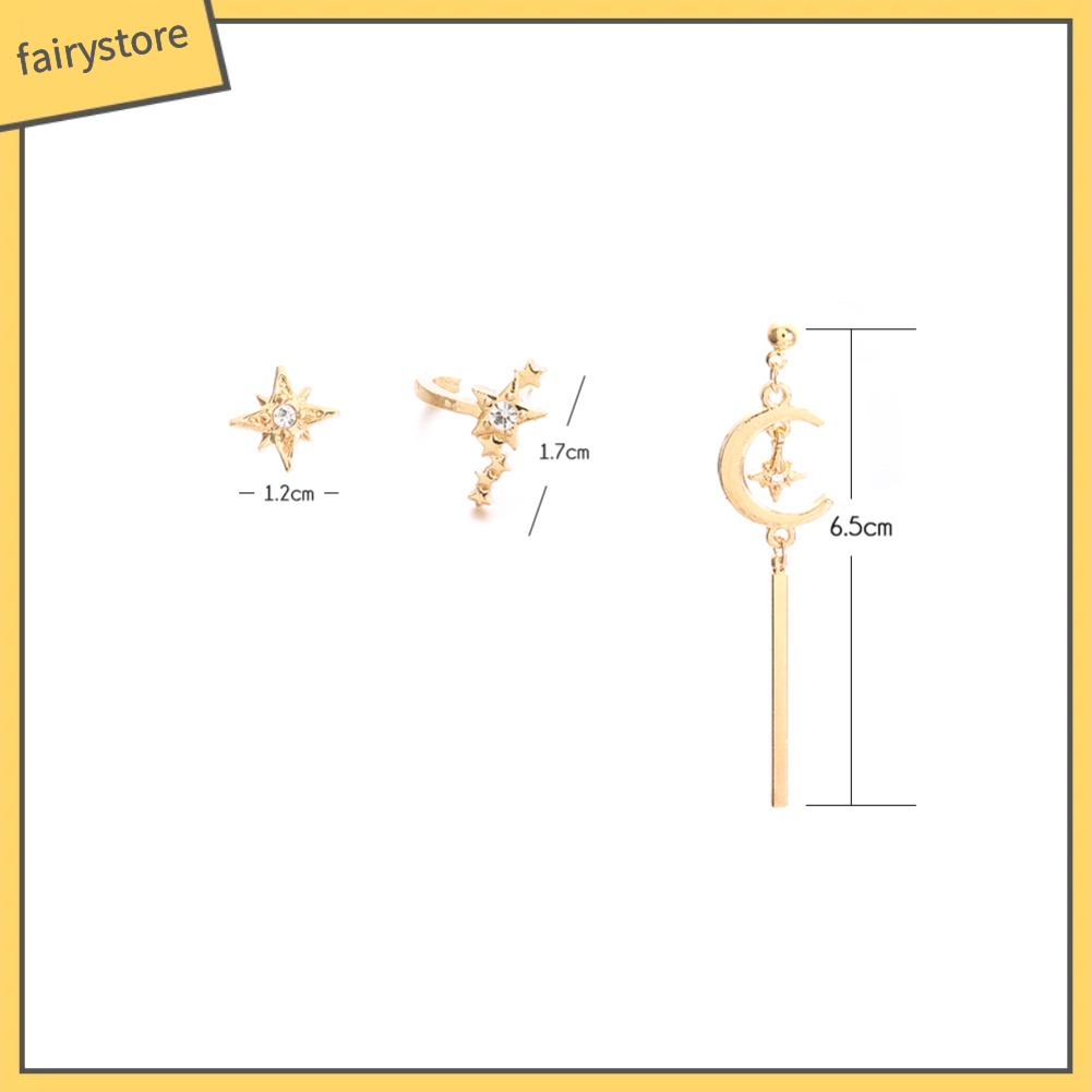 Set 3 bông tai hình mặt trăng và ngôi sao