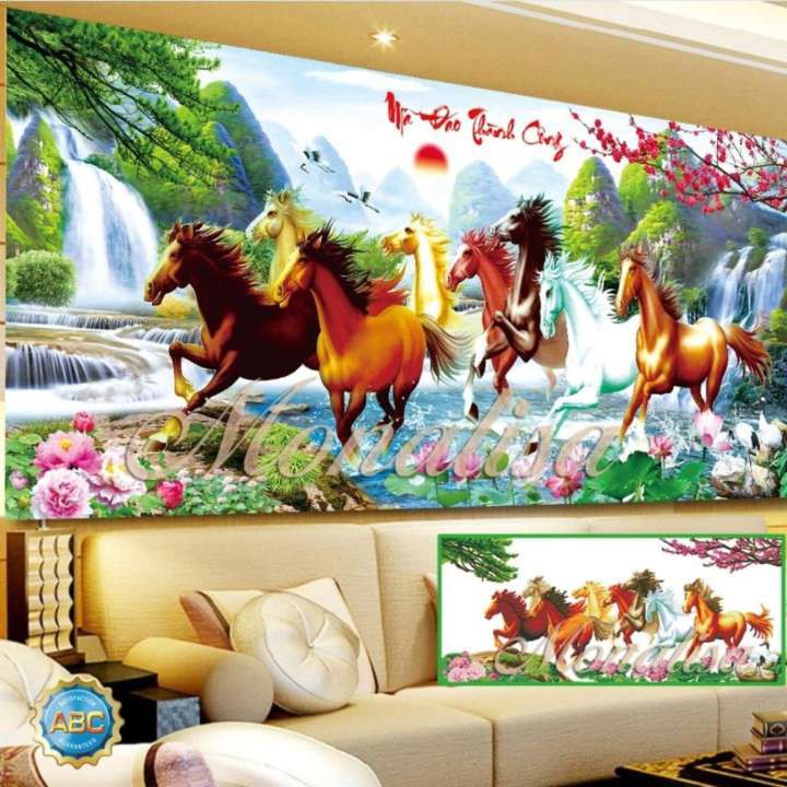 Tranh Đính Đá MÃ ĐÁO THÀNH CÔNG (ĐÁ ABC CAO CẤP). Kích Thước: 1m1 x 53cm - 1m6 x 70cm - 2m x 85cm | BigBuy360 - bigbuy360.vn