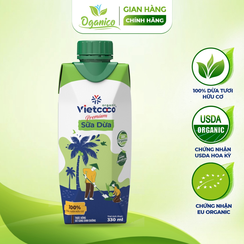 Sữa dừa hữu cơ Vietcoco hộp 330ml Organic Coconut Milk tốt cho sức khỏe - Oganico