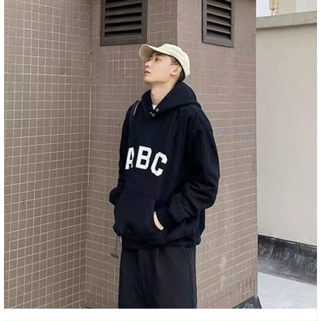 Áo hoodie ABC nút bấm cổ áo sành điệu, nón thêu logo sau lưng in hình số 7 cực ngầu