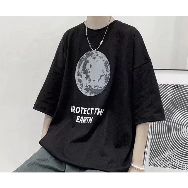 Áo thun tay lỡ unisex form rộng in hình tròn trước ngực nam nữ mặc đều đẹp
