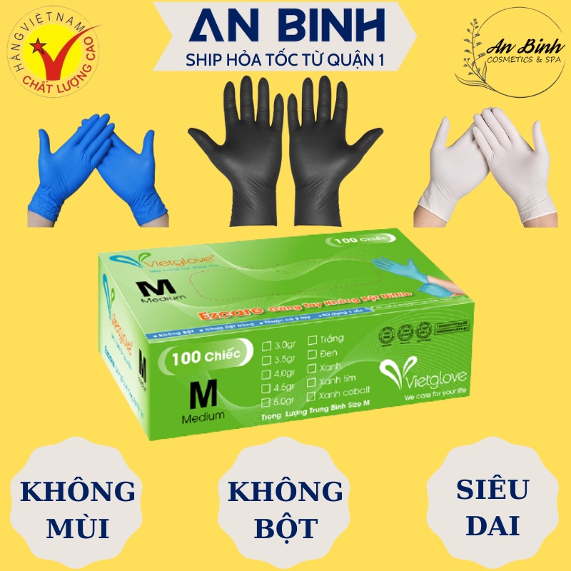 (Q1-HCM) THÙNG 10 HỘP Găng Tay Y Tế Nitrile Không Bột VietGlove - Bao Tay Cao Su Nitrile Rất Dai Co Giãn Tốt
