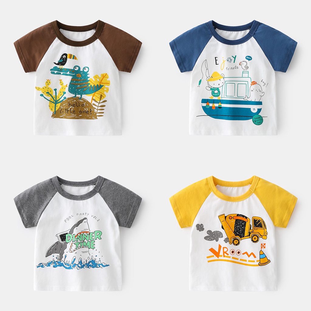 Áo thun cho bé WELLKIDS áo phông bé trai cộc tay họa tiết đáng yêu chất cotton hàng xuất Âu Mỹ