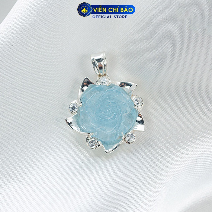 Dây chuyền bạc nữ mặt hoa mẫu đơn Aquamarine bạc 925 thời trang phụ kiện trang sức nữ Viễn Chí Bảo D400672