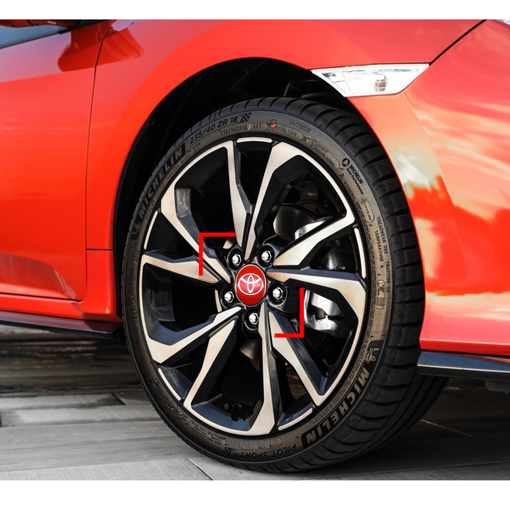 Set 4 Miếng Dán Trang Trí Trục Bánh Xe Hơi Toyota Vios Rush Etions Avanza Camry RAV4