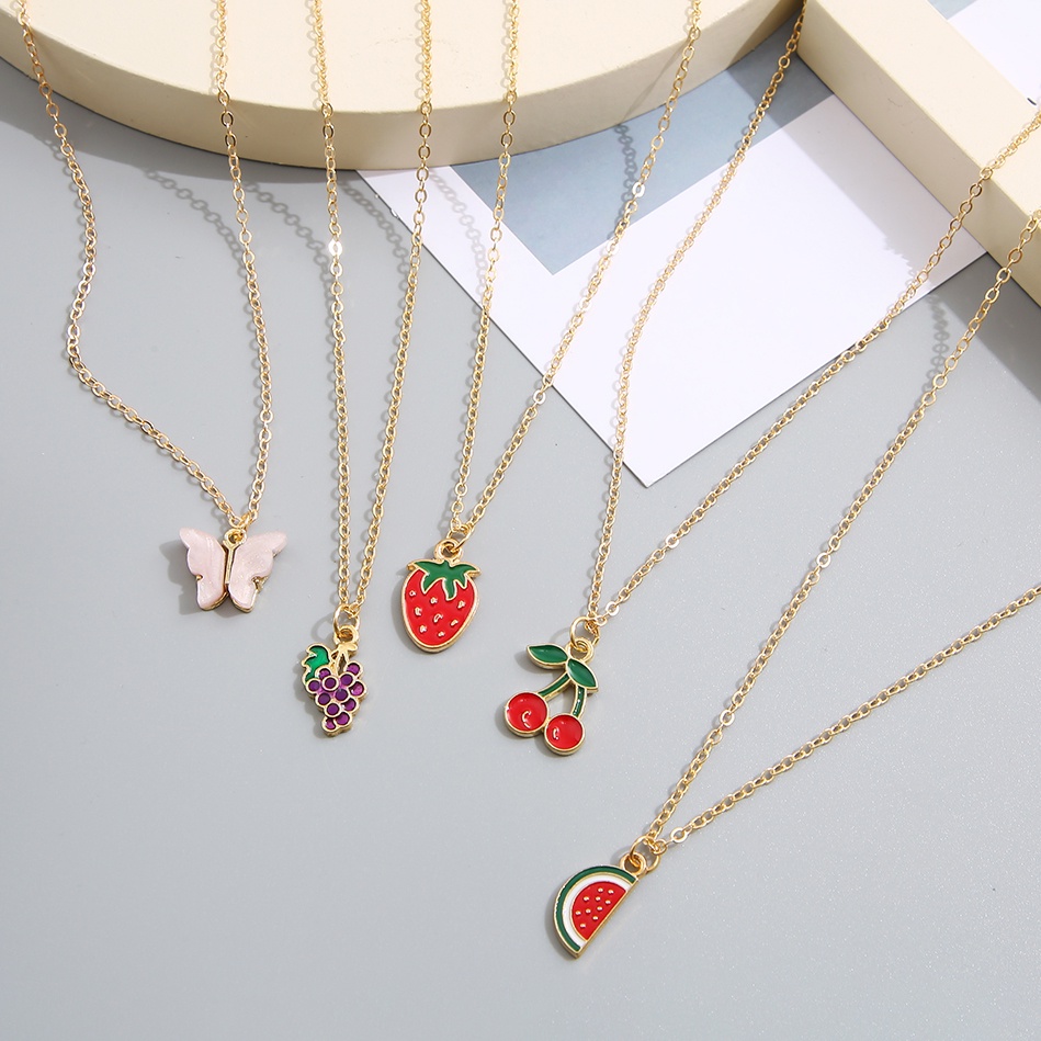 Set 5 Vòng Cổ Choker Mặt Hình Trái Cây/ Bướm Đơn Giản Dễ Thương Dành Cho Nữ