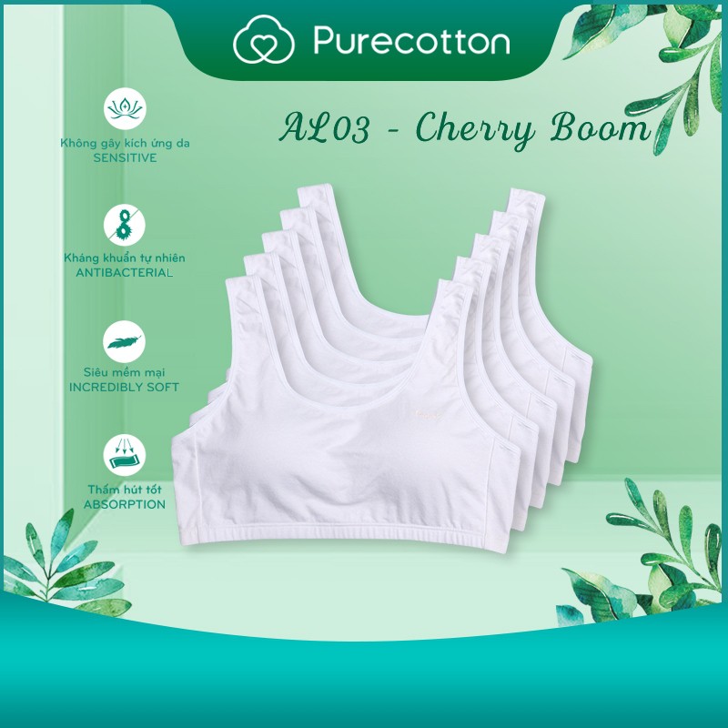 Combo 5 áo lót học sinh Purecotton cho bé gái mới lớn chất liệu cotton cao cấp kiểu dáng chui đầu có đệm mỏng PC013