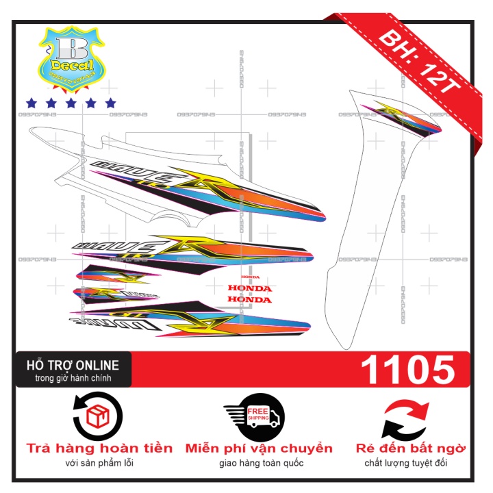 ( Quí khách vui lòng mang ra tiệm cho thợ dán ) Tem wave R2016 trắng 12