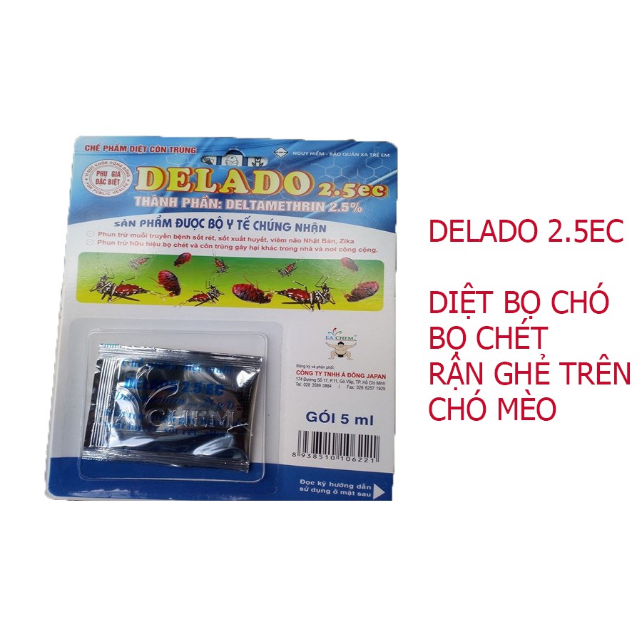 Thuốc diệt bọ chét chó mèo Delado 2.5ec diệt ve rận, kí sinh trùng, ghẻ ở chó mèo, thú cưng,gói tắm diệt sạch kí sinh 10
