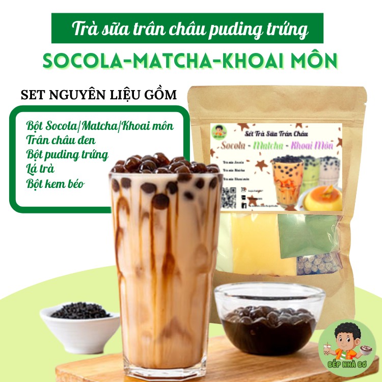 SÉT NGUYÊN LIỆU NẤU TRÀ SỮA SOCOLA/ MATCHA/ KHOAI MÔN ( SET LỚN 20-25 LY)