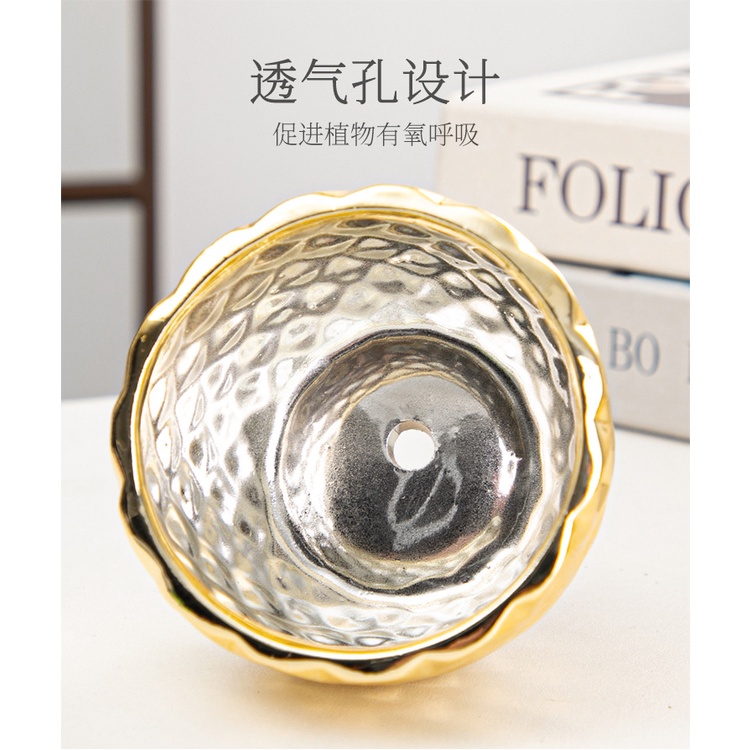 Chậu Hoa Bằng Gốm Mạ Vàng Đơn Giản Sáng Tạo Phong Cách Bắc Âu