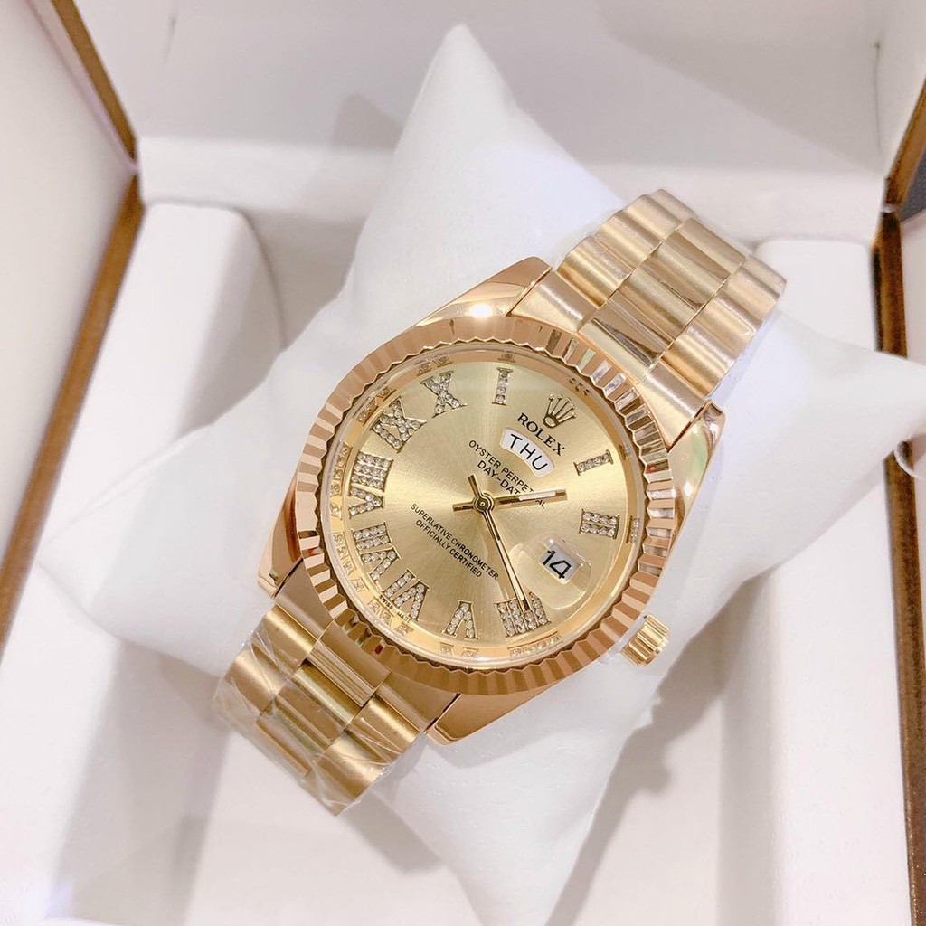 Đồng hồ nam Rolex size 38mm viền xoáy, mặt số la mã, dây đúc hợp kim không gỉ, không phai màu - Bảo hành 12 tháng