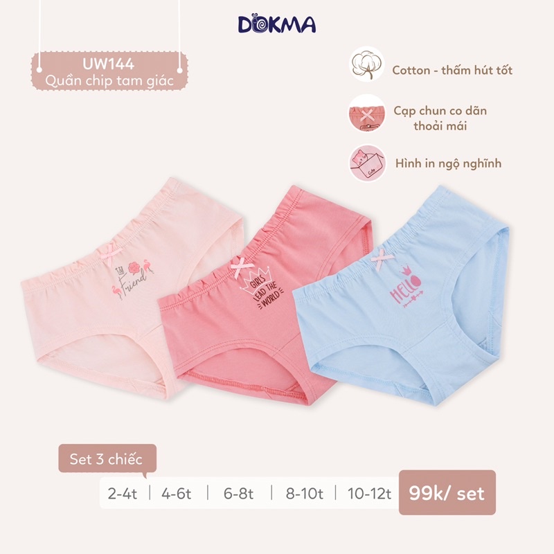(2-12Y) Set 3 quần chip tam giác Dokma cho bé gái UW144