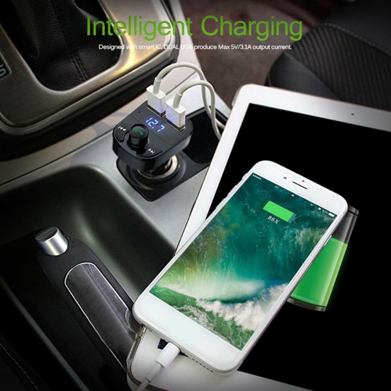 Thiết Bị Thu Phát Bluetooth Đa Năng bonj X8 MP3 FM Hai Cổng Sạc USB Có Đèn Led Cho Xe Hơi