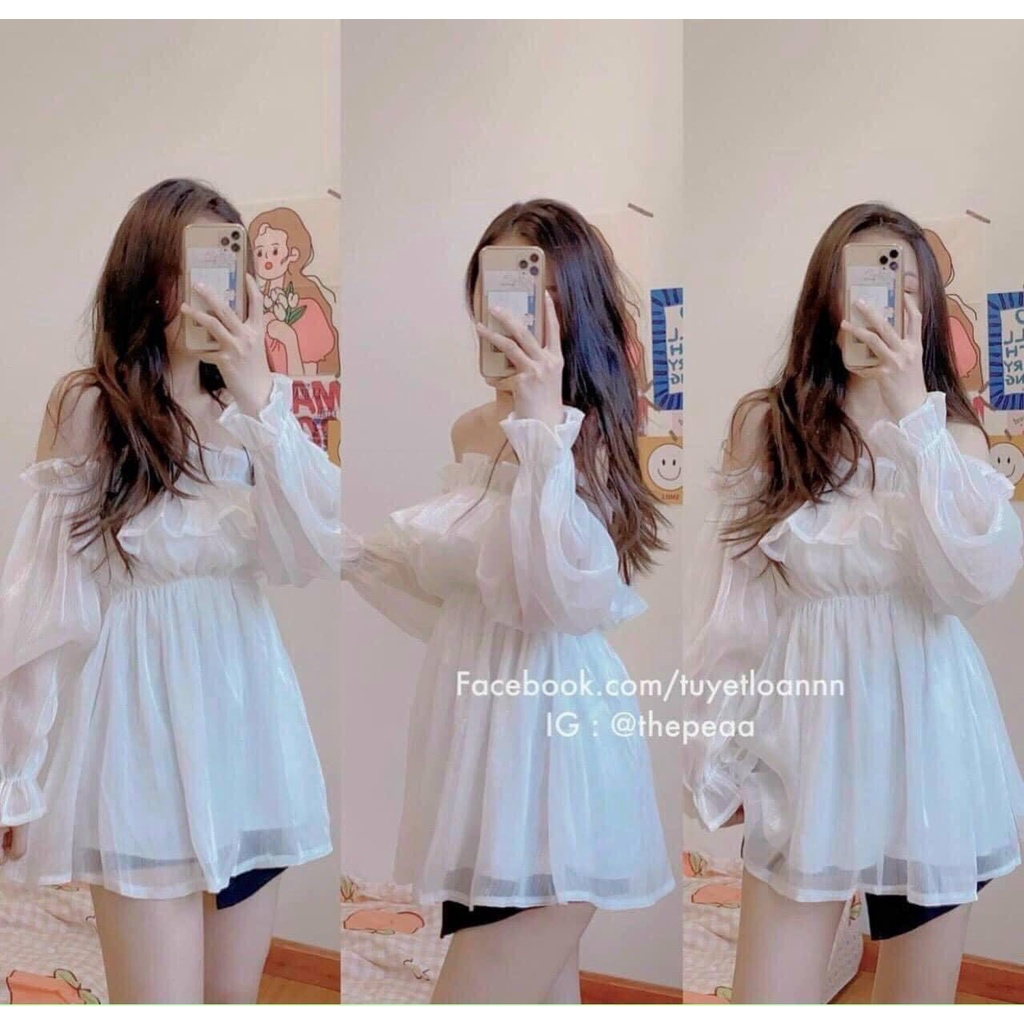 Váy voan tơ tay bồng trễ vai nàng thơ nhẹ nhàng dành cho nữ | BigBuy360 - bigbuy360.vn