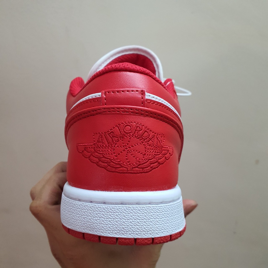 Giày Jordan 1 Low Đỏ Trắng Gym Red Fullbox, Giày thể thao jordan 1 cổ thấp đỏ trắng da nhăn, lót 2 lớp cực êm