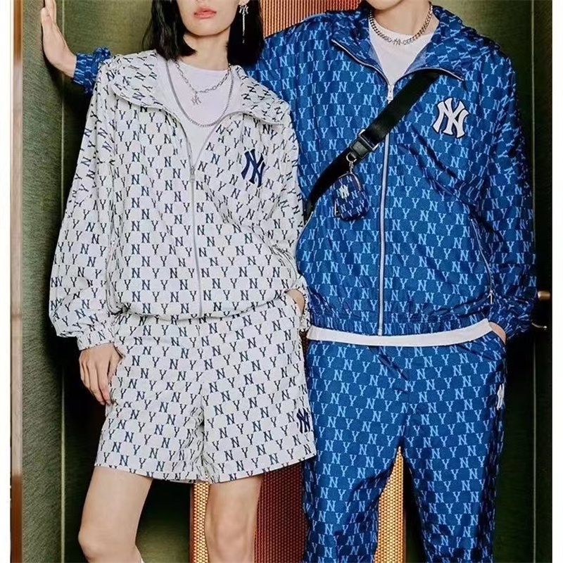 Áo Khoác Gió Thêu Logo MLB NY Dáng Rộng Phối Khóa Kéo Thời Trang Cho Nam Và Nữ