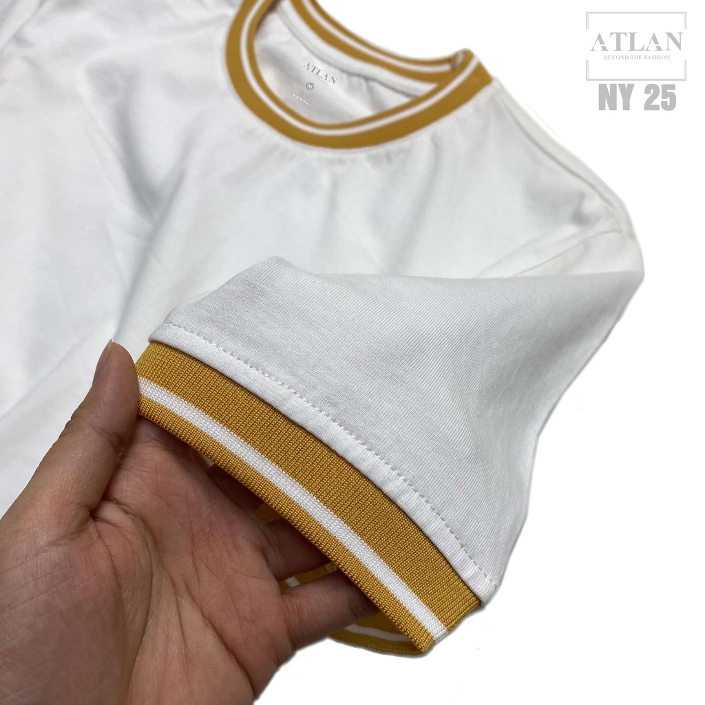 Áo Thun Nam 💖 𝘍𝘳𝘦𝘦𝘴𝘩𝘪𝘱 💖 Áo Nam Cổ Tròn Vải Cotton Phối Bo Sọc Vàng - NY25