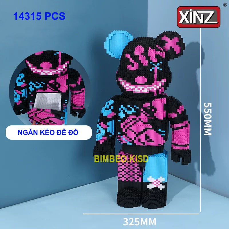 Lego gấu bearbrick cỡ lớn 55cm bear brick LOL Jinx League trưng bày trang trí sang trọng cho gia đình