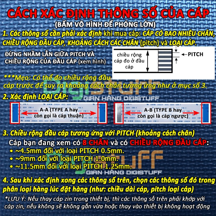 Cáp phẳng ( cáp dẹt ) 8 chân thay cáp Xinya CviLux HAMBURG-SH-HF High-Tek JI-HAW AWM 20798, AWM 20861, AWM 2896,...