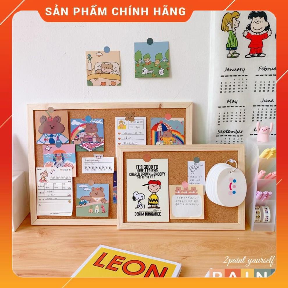 fd Bảng ghim gỗ bần, treo ảnh, postcard trang trí (Tặng kèm ghim + dây gai + móc)