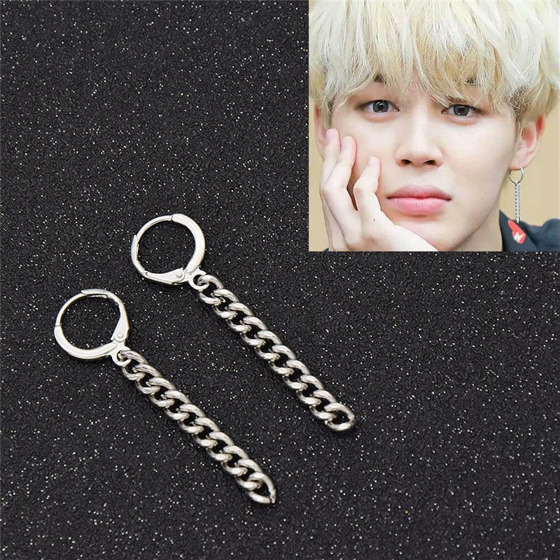 Khuyên tai Jimin BTS mẫu sợi xích bạc