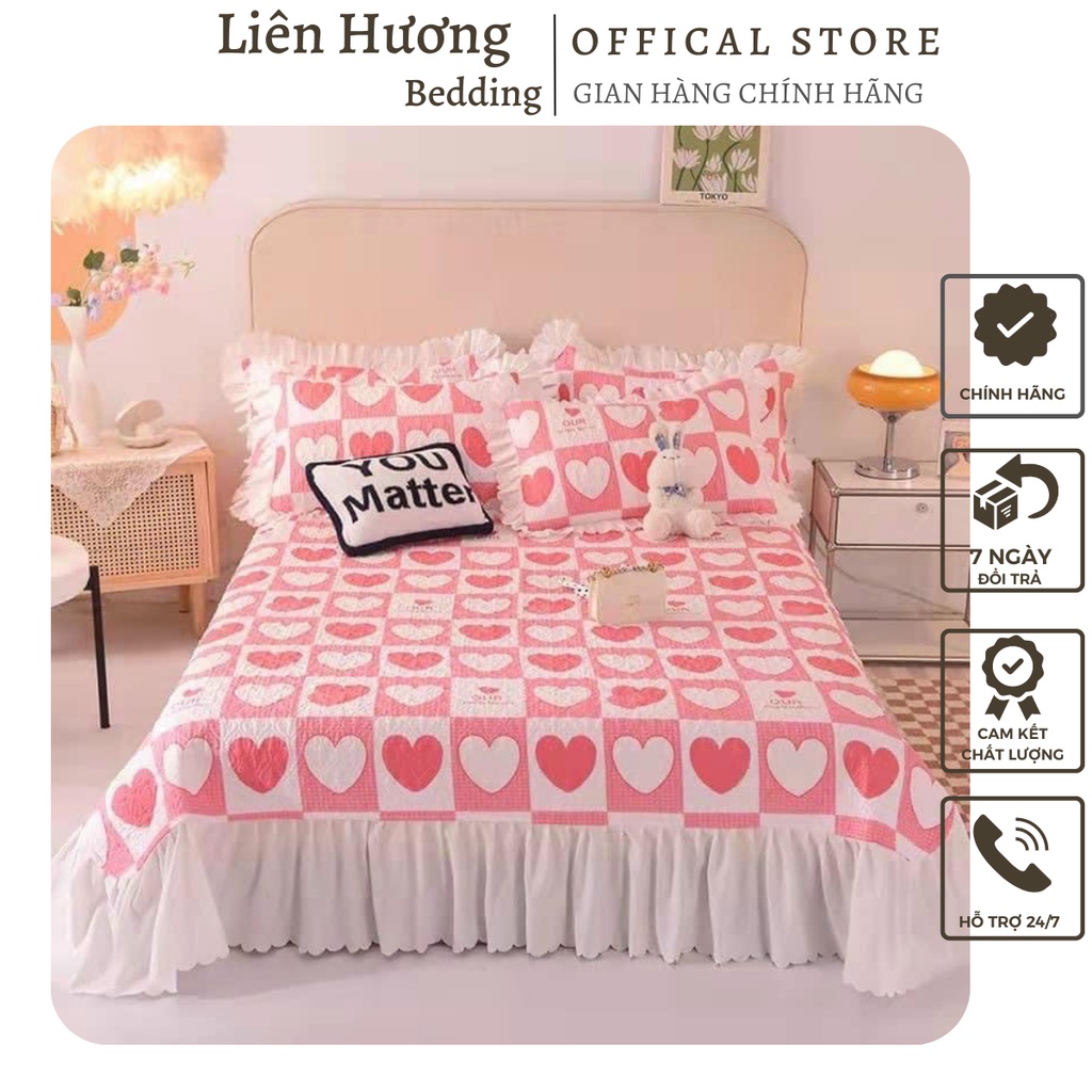 Bộ Ga Gối Cotton Trần Bèo Siêu Xinh-Ga Phủ Bèo Kèm 2 Vỏ Gối Đầu Chất Cotton Thoáng Mát Sẵn Đủ Kích Thước