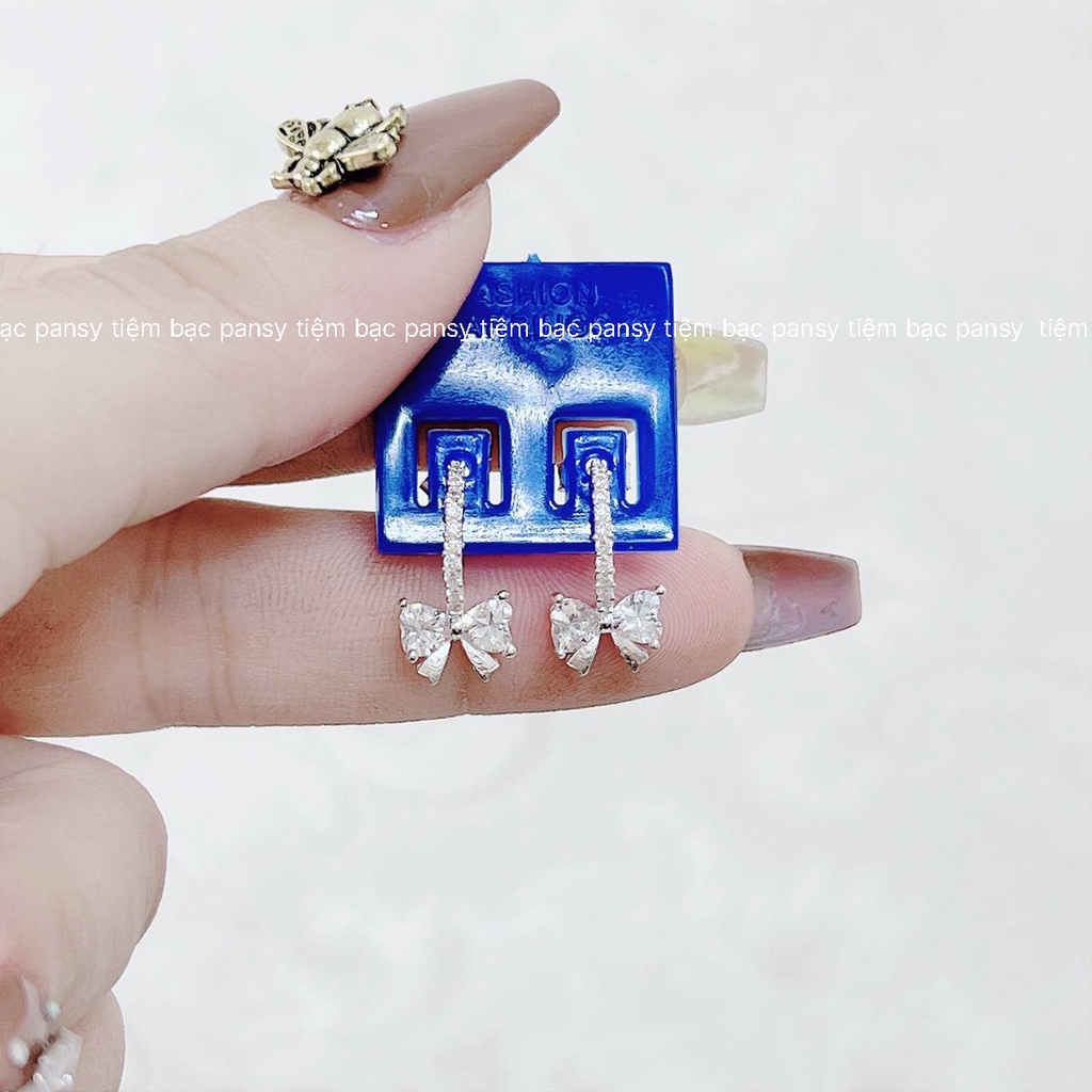 Hoa tai bạc nữ PANSY hình nơ đính đá xinh xắn - Khuyên tai nơ thời trang bằng bạc ta cao cấp