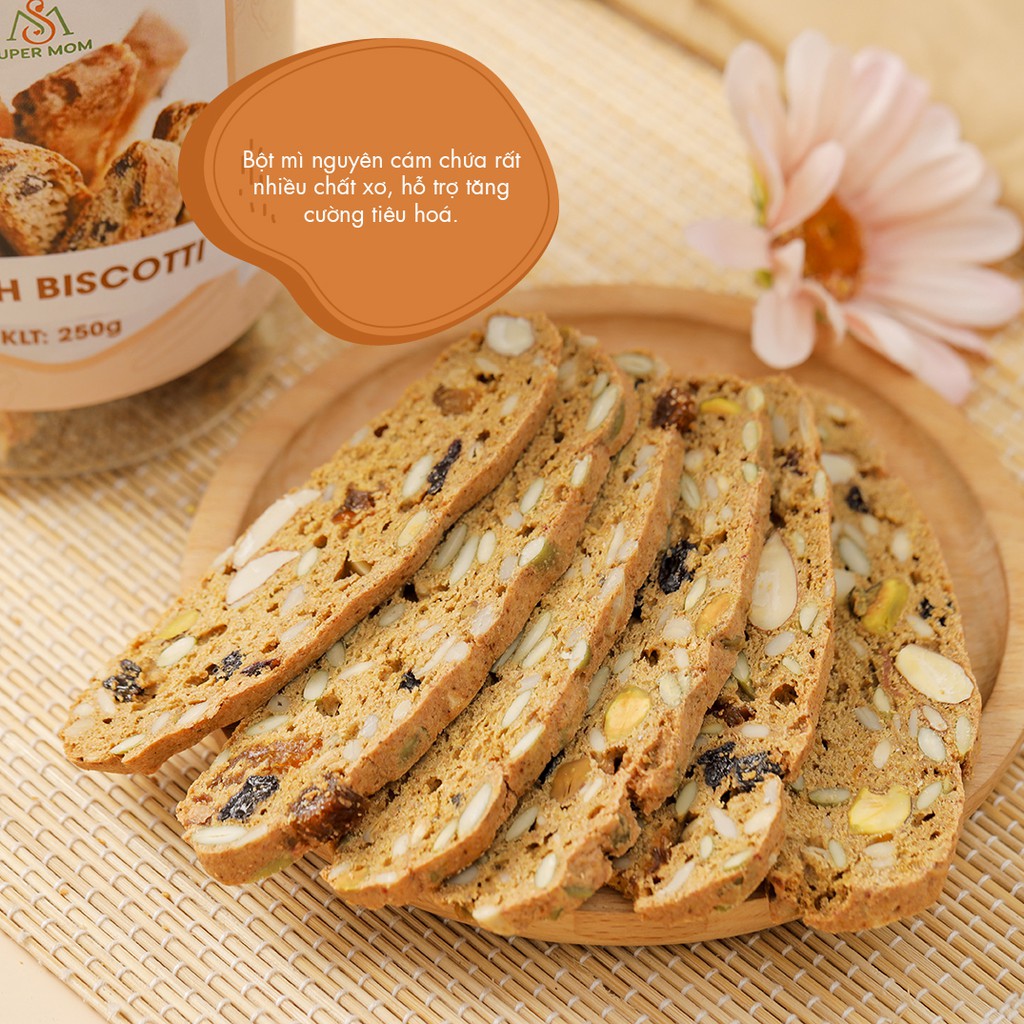 BISCOTTI NGUYÊN CÁM 8 LOẠI HẠT &amp; QUẢ SẤY ăn vặt healthy bữa phụ dinh dưỡng lành mạnh cho người ăn kiêng ăn chay &amp; mẹ bầu