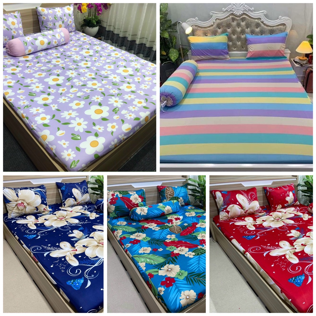 Bộ Ga Giường Thun Lạnh Hàn Quốc Hoạ Tiết Hoa Lá - Xưởng Ga Gối Hồng Nhung HN184