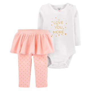 Set 2 món bodysuit dài tay kèm quần bé gái Carters